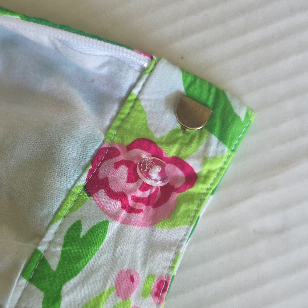 Lilly Pulitzer Cotton Green Floral Circle Skirt with Pink Roses Sz 4 Spring - Picture 10 of 14